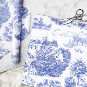 Klassisches Blaues Vintage-Französisches Chateau T Geschenkpapier