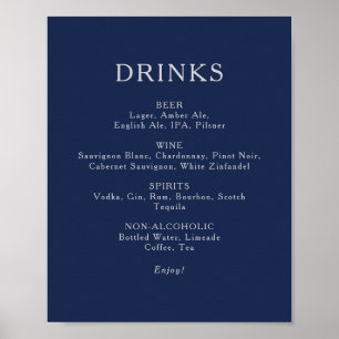 Klassisches Blue Silver Wedding Drinks Menü Signat Poster