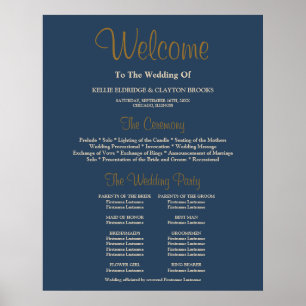 Klassisches Blue Simple Wedding Ceremony Programm  Poster