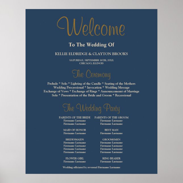 Klassisches Blue Simple Wedding Ceremony Programm  Poster (Vorne)