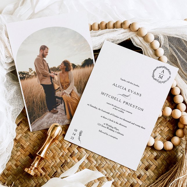 Klassisches blumenmonogramm Foto Einladung (Von Creator hochgeladen)