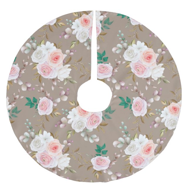 Klassisches Blumenmuster Polyester Weihnachtsbaumdecke (Vorderseite)