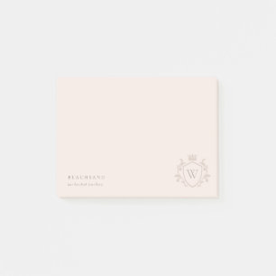 Klassisches Blush Pink Monogram, Blumenkronen-Wapp Post-it Klebezettel