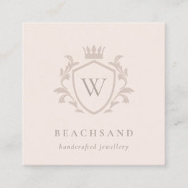 Klassisches Blush Pink Monogram, Blumenkronen-Wapp Quadratische Visitenkarte