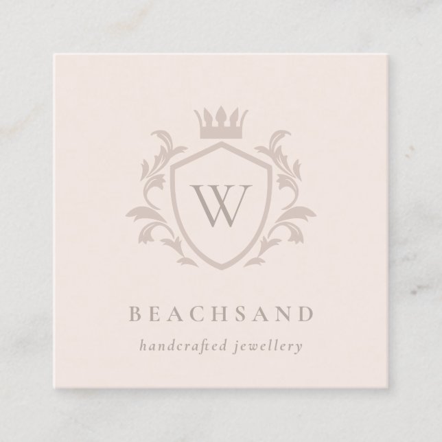 Klassisches Blush Pink Monogram, Blumenkronen-Wapp Quadratische Visitenkarte (Vorderseite)