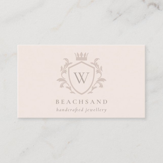 Klassisches Blush Pink Monogram, Blumenkronen-Wapp Visitenkarte (Vorderseite)