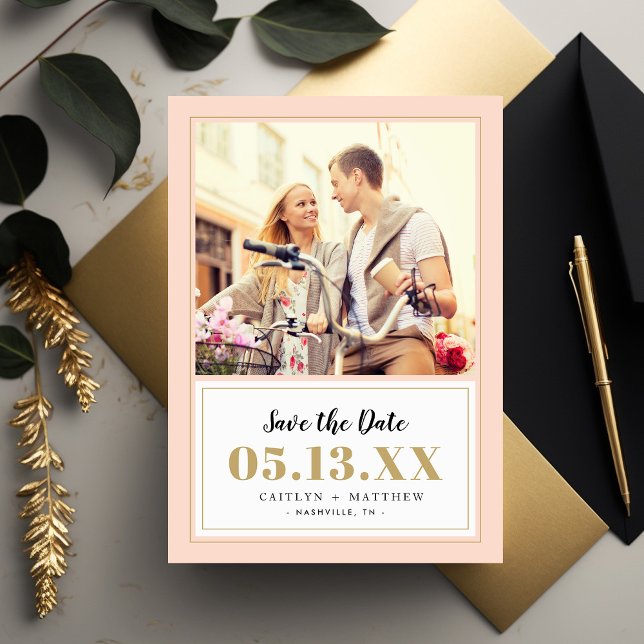 Klassisches Blush- und Gold-Foto Save the Date (Von Creator hochgeladen)
