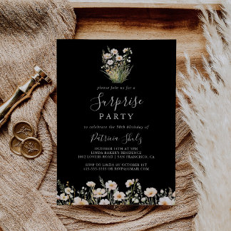 Klassisches Boho Blush Wildblume Black Surprise Pa Einladung