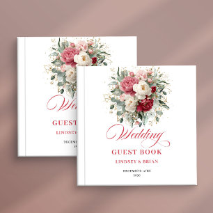 Klassisches Boho-Rot-Blush-Blumen-Hochzeitsgästebu Gästebuch