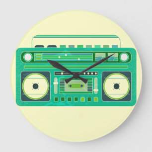 Klassisches Boom-Box-Vintage-Bild Große Wanduhr