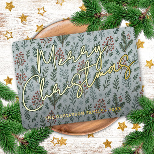 Klassisches botanisches Holly Berry Floral Muster  Folien Feiertagskarte