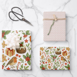 Klassisches botanisches Holly Floral Art Muster Geschenkpapier Set