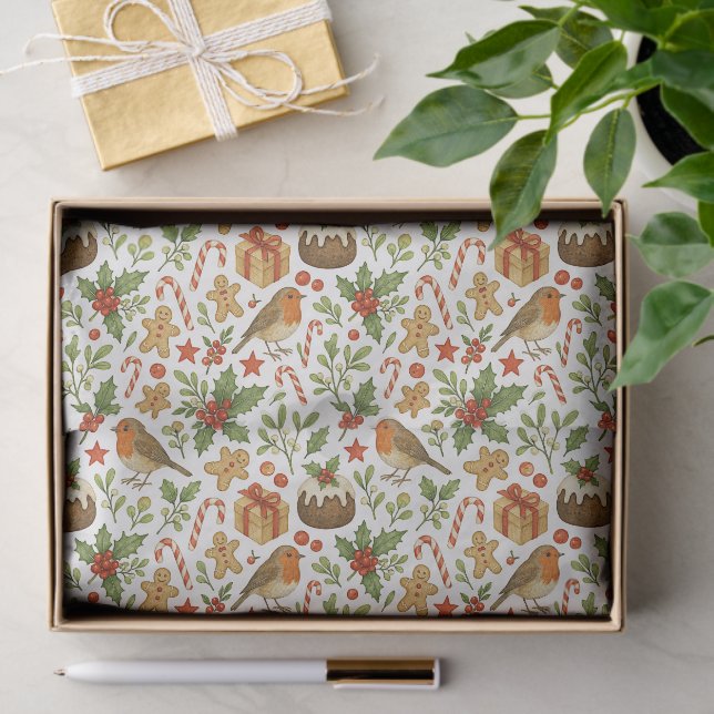 Klassisches botanisches Holly Floral Art Muster Seidenpapier (Geschenk)