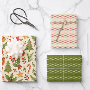 Klassisches Botanisches Poinsettia Blumenmuster Geschenkpapier Set