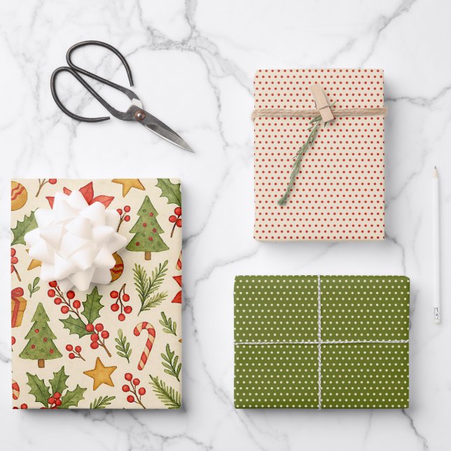 Klassisches Botanisches Poinsettia Blumenmuster Geschenkpapier Set (Vorderseite)