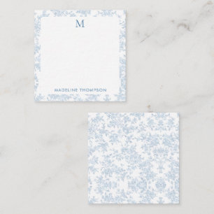 Klassisches botanisches Toile-Monogramm Blau Quadr Mitteilungskarte