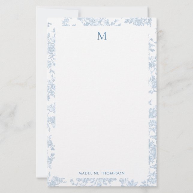 Klassisches botanisches Toile-Monogramm Französisc Briefpapier (Vorderseite)