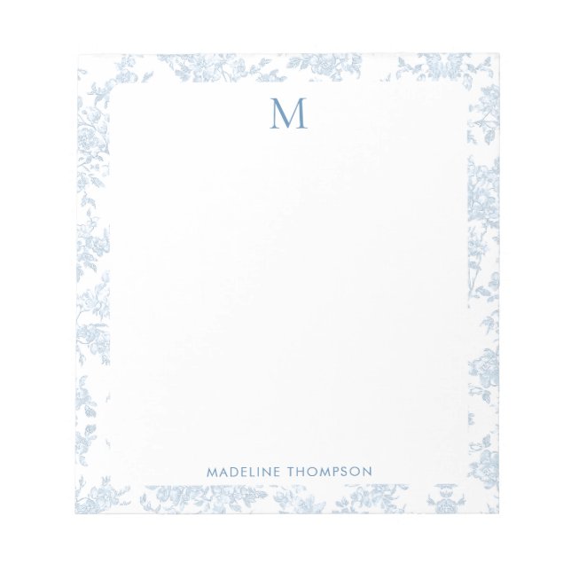 Klassisches botanisches Toile-Monogramm Französisc Notizblock (Vorderseite)