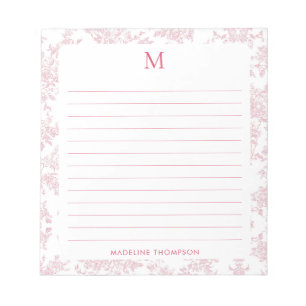 Klassisches botanisches Toile-Monogramm mit roter Notizblock