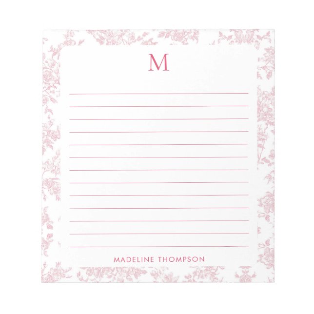 Klassisches botanisches Toile-Monogramm mit roter  Notizblock (Vorderseite)