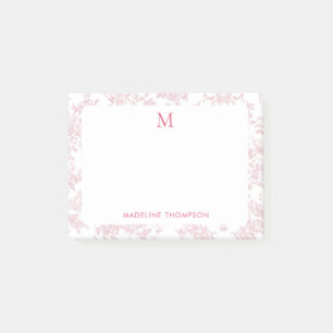 Klassisches botanisches Toile-Monogramm Rot Post-it Klebezettel