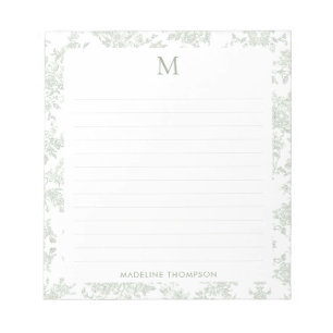 Klassisches botanisches Toile-Monogramm Sagegrün g Notizblock