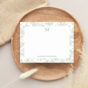 Klassisches botanisches Toile-Monogramm Sagegrün Mitteilungskarte