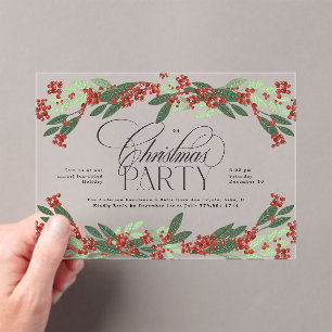 Klassisches botanisches Weihnachtsfest-Party Acryleinladungen