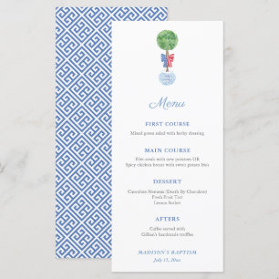 Klassisches Boxwood Topiary Red White Blue Party Menükarte