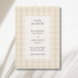 Klassisches braunes Cappuccino-Karoruster Hochzeit Save The Date