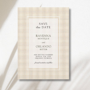 Klassisches braunes Cappuccino-Karoruster Hochzeit Save The Date