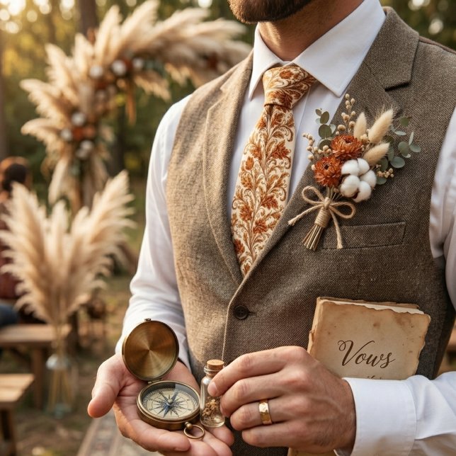 Klassisches braunes Damast-Blatt Krawatte (Von Creator hochgeladen)