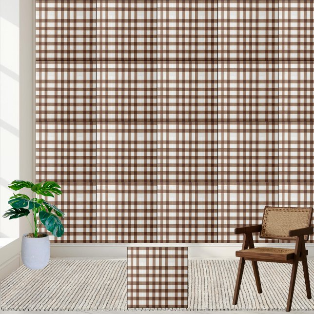 Klassisches Braunes und Weißes Gingham Schachtel Fliese (Classic Brown and White Gingham Checkered Tile)