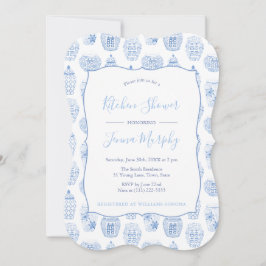 Klassisches Brautparty in Blau und Weiß Einladung