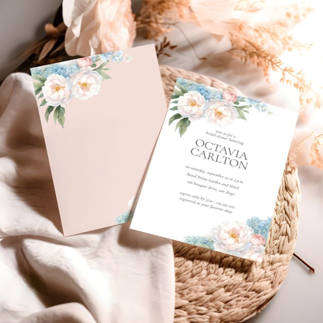 Klassisches Brautparty mit blauen und rosa Blume Einladung (Von Creator hochgeladen)