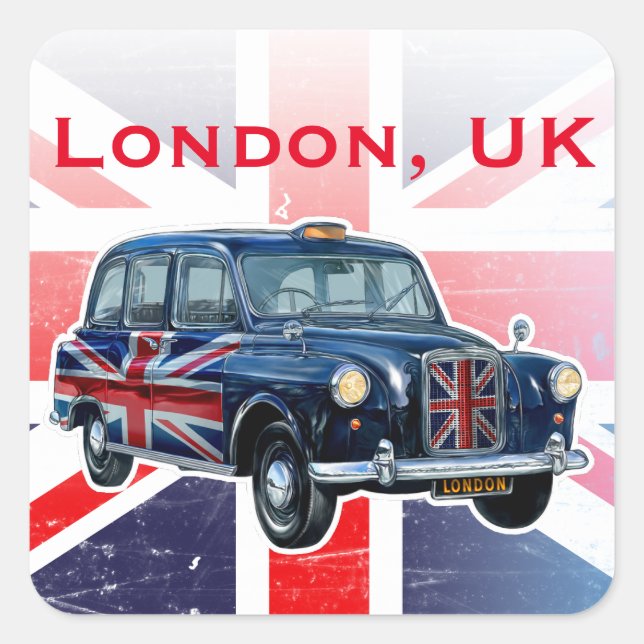 Klassisches britisches Taxicab Quadratischer Aufkleber (Vorderseite)