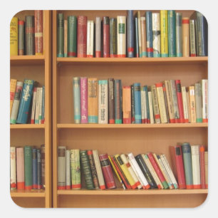 Klassisches Bücherregalmuster, Bücher, alte Bücher Quadratischer Aufkleber