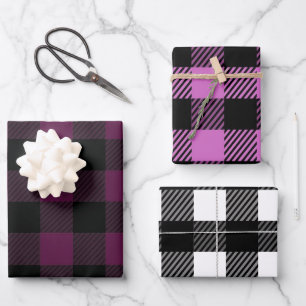 Klassisches Buffalo, Kariert rosa, Burgund, weiß Geschenkpapier Set