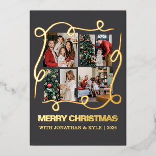 Klassisches Buffalo-Karo-Familienfoto-Weihnachten Folien Feiertagskarte