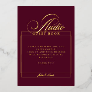 Klassisches Burgund Audio-Gästebuch-Hochzeitsschil Folieneinladung