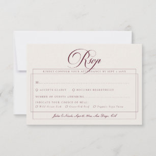 Klassisches Burgund Elfenbein Kalligrafie Hochzeit RSVP Karte
