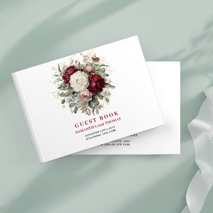 Klassisches Burgund Florales Grün Gold Gästebuch