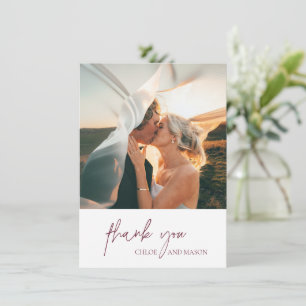 Klassisches Burgund Foto Elegante Hochzeit Dankeskarte