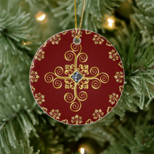 Klassisches Burgund und Gold Keramik Ornament