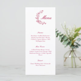 Klassisches Burgunder Hochzeitsmenü mit floralem A Menükarte