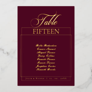 Klassisches burgunderfarbenes Hochzeitstisch-Numme Folieneinladung