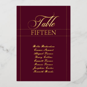 Klassisches burgunderrotes Hochzeitstisch-Schild m Folieneinladung