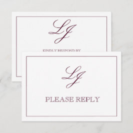 Klassisches Burgundy Calligrafy Monogram No Meal RSVP Karte