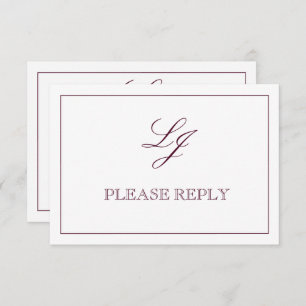 Klassisches Burgundy Calligrafy Monogram No Meal RSVP Karte