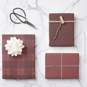 Klassisches Burgundy-Kariertes Muster mit Matching Geschenkpapier Set